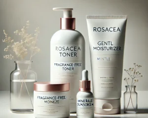rosacea face cream bottle and tubes