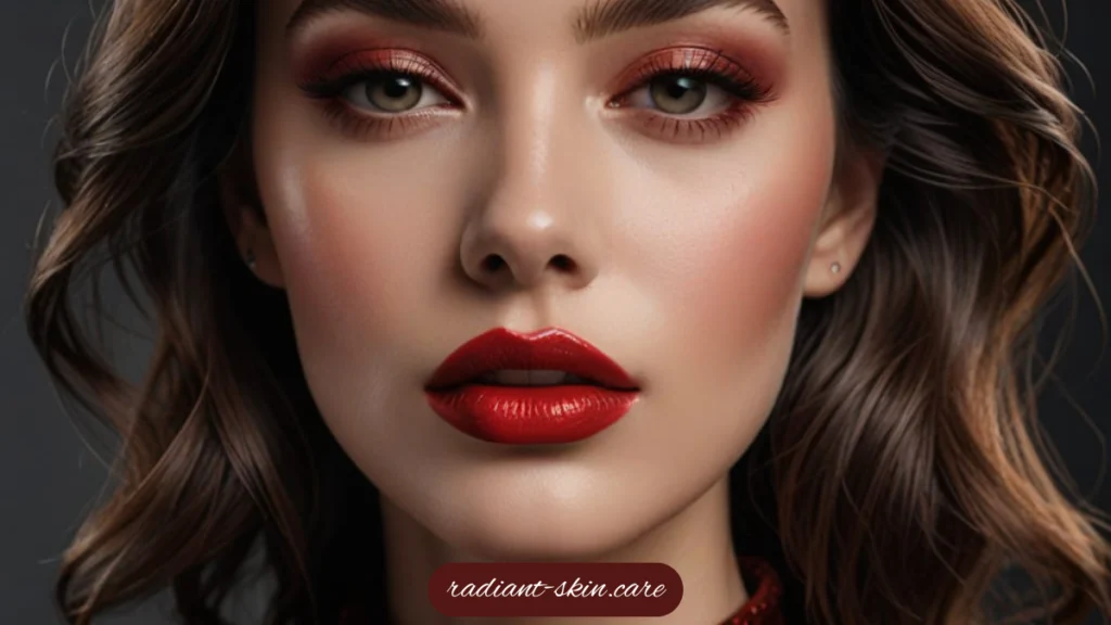 Beautiful women wearing red lip gloss.