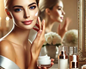 A woman using the best anti-aging skincare products