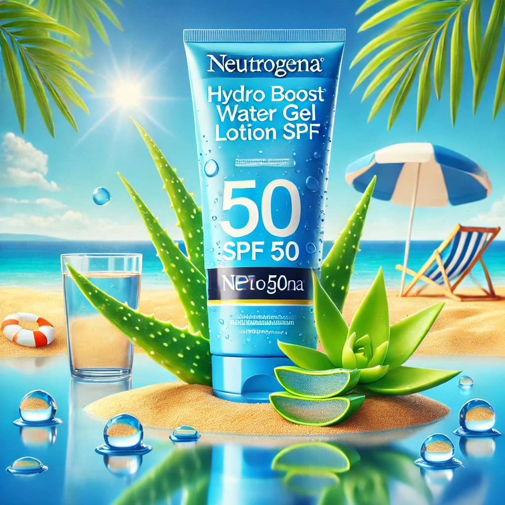 Neutrogena Hydro Boost Water Gel jar with water droplets on its surface, showing its ultra-hydrating hyaluronic acid formula that plumps dry skin for 48-hour moisture.